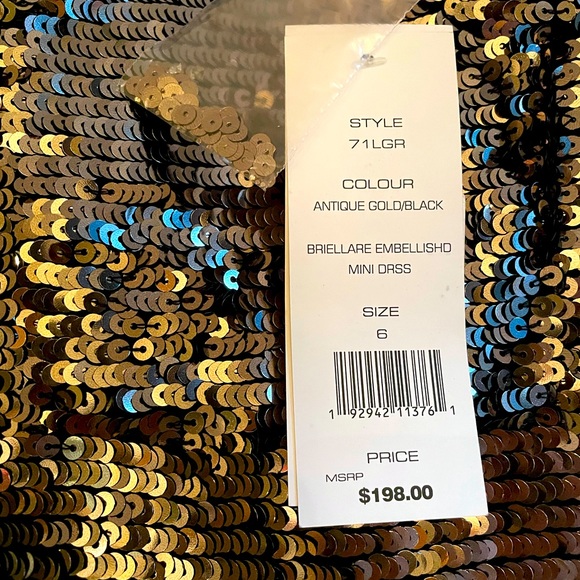 French Connection metallic antique gold blck embellished sequin ruffle NWT HP 6 - Picture 6 of 17